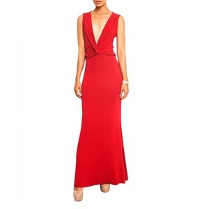NWT New Red Bamboo Jersey Maxi Backless Extreme Plunge Reversible Dress XS